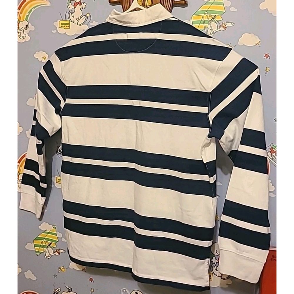 American Eagle Super Soft Long Sleeve Rugby Polo Size Medium Blue White Striped - Picture 5 of 13